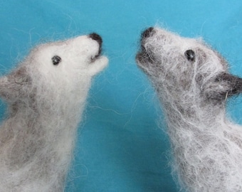 Howling Gray Wolf Needle Felted