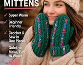 Easy Crochet Mitten One Piece- Patterns-Craft Fairs-Christmas Gifts, Stocking Stuffers, adults, children, toddlers