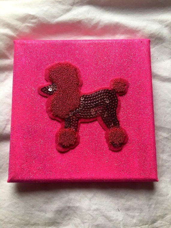 Handmade Hand Painted Pink Poodle Canvas Wall Art Etsy