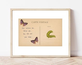 8x10" Fine Art Giclee Print of "Butterflies to Caterpillar" from The Imagined Postcard project, Wall Art, Butterflies, Gift, Transformation