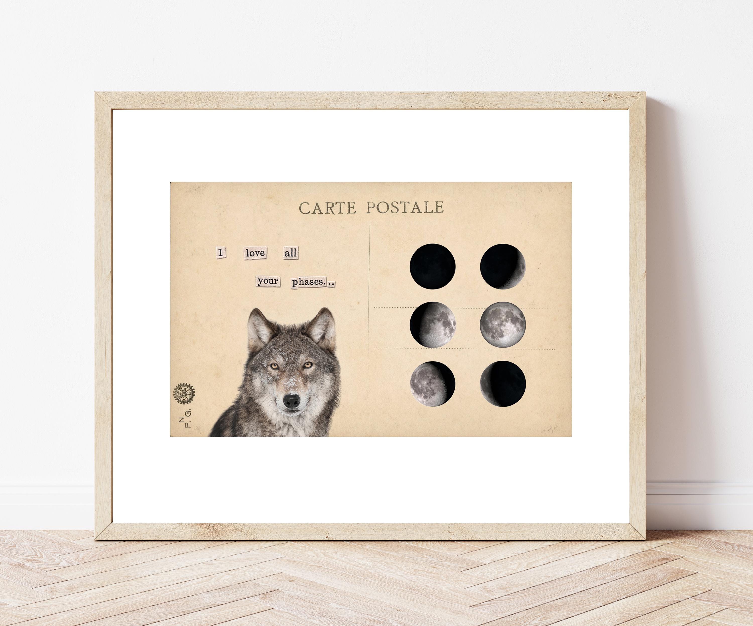 8x10" Fine Art Giclee Print of "Wolf to Moon", Wolf Wall Art Print, Moon Art, Full Moon, Moon Phases, Unique Gift, Christmas print, Gift