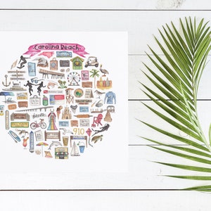 Carolina Beach, NC Icon Watercolor Illustration