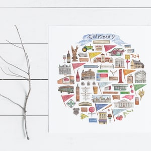 Salisbury, NC Icon Watercolor Illustration