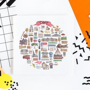 Cary, NC Icône Illustration Aquarelle