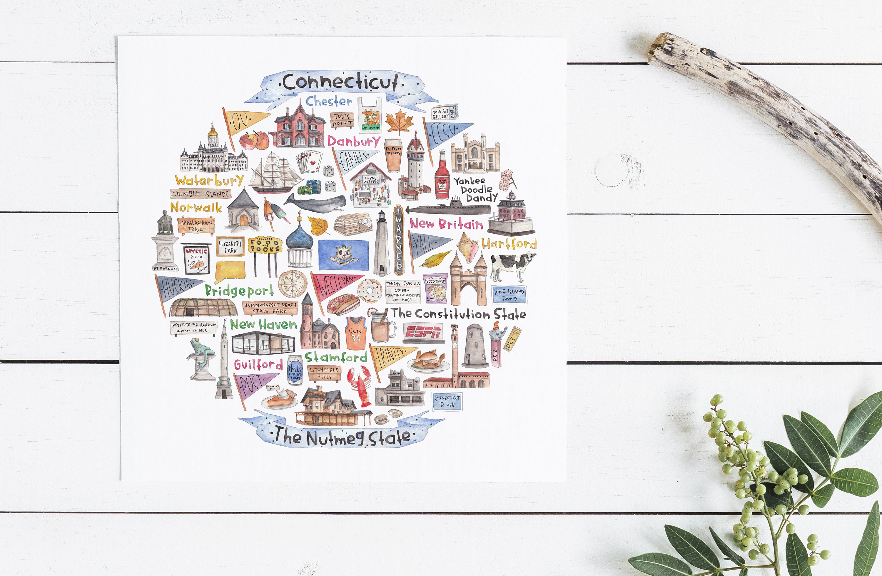 Connecticut Icon Watercolor Illustration - Etsy