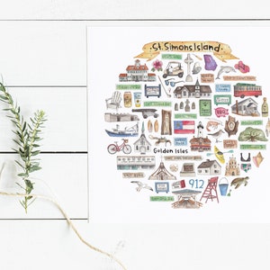 St. Simons, GA Icon Watercolor Illustration