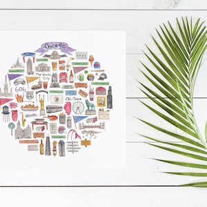 Chicago, IL Icon Watercolor Illustration