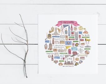 Pittsburgh, PA Ikon Akvarell Illustration