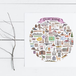 Orcas Island, WA Icon Watercolor Illustration