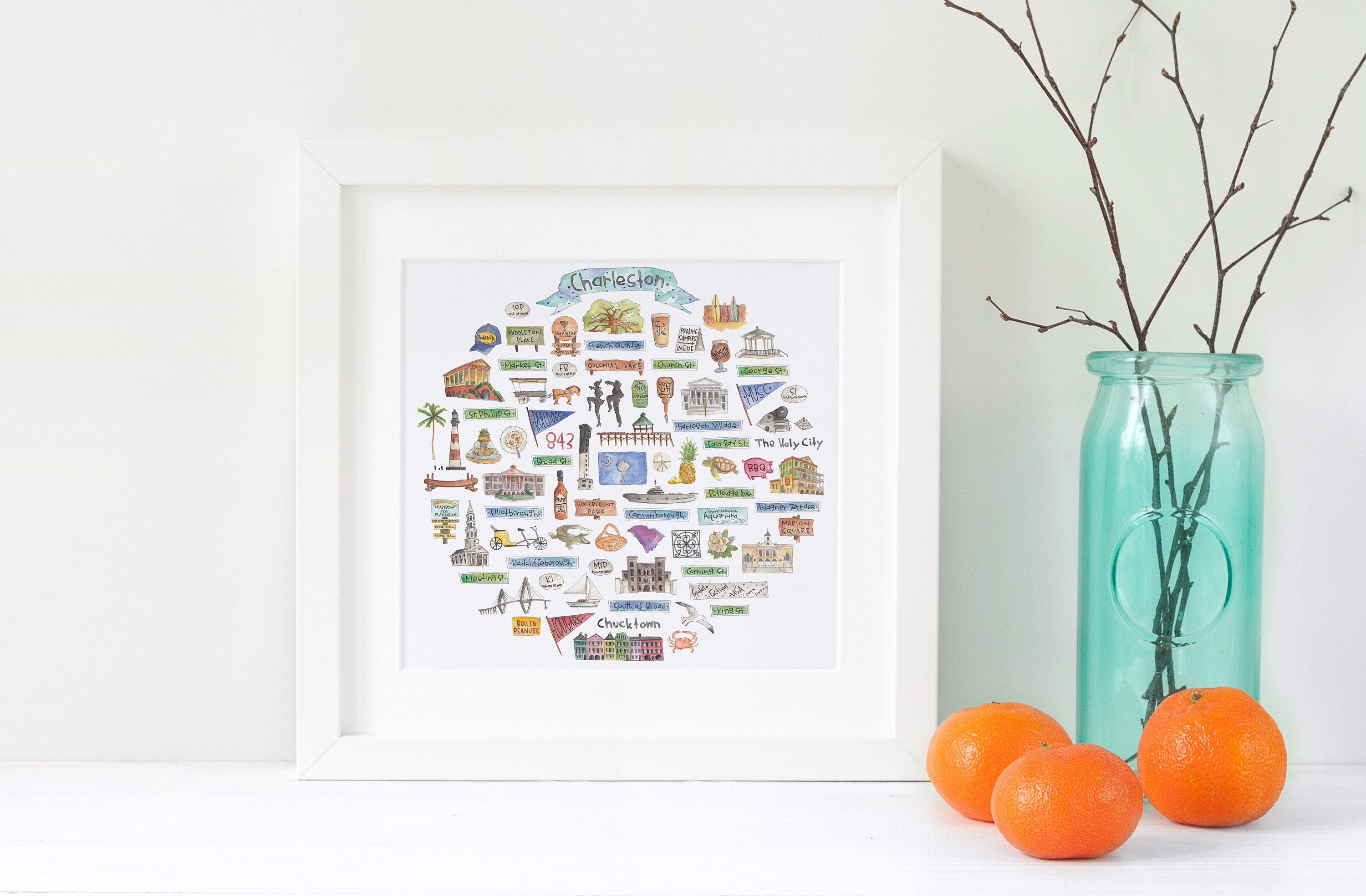 Charleston SC Icon Watercolor Illustration | Etsy