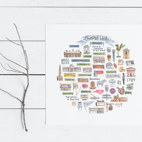 Chapel Hill, NC Icon Watercolor Illustration