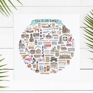 The Outer Banks, NC Icon Watercolor Illustration