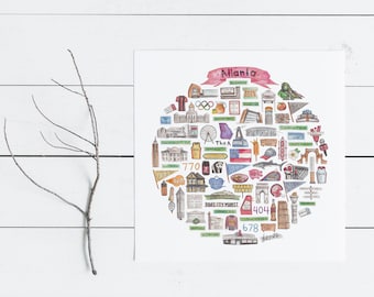 Atlanta, GA Icon Watercolor Illustration