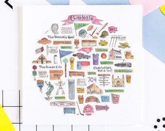 Charlotte, NC Icon Watercolor Illustration