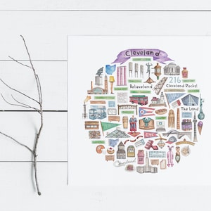 Cleveland, OH Icon Watercolor Illustration
