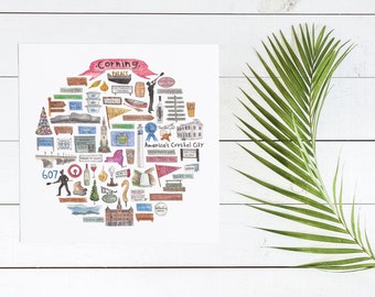 Corning, NY Icon Watercolor Illustration