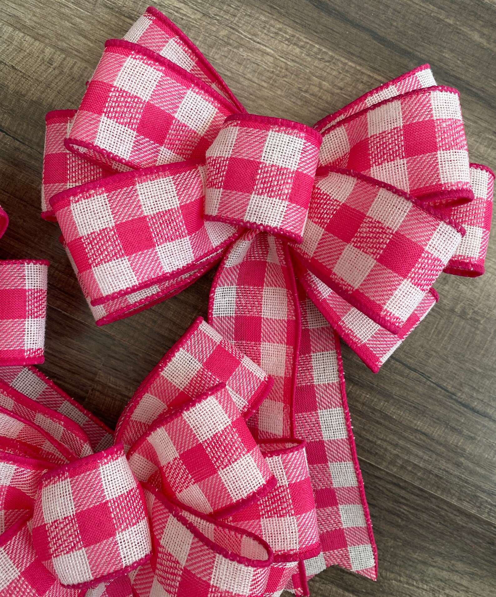 Easter Basket Bows SET OF 3 Plaid Wreath Bows Pink and White Etsy