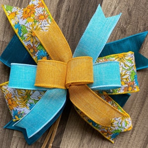 Fall Wreath Bows, Wired Wreath Bow, Fall Home Decor, Wreath Bows, Lantern Bow, Sign Bow, Teal and Light Blue Wreath Bow
