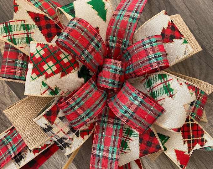 Christmas Wreath Bows, Christmas Bow for Front Door, Tree Wreath Bow