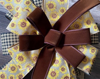 Sun Flower Wreath Bow, Summer wreath, Wreath Bow fall, Burlap Wreath Bow, Bow for front door, Wired wreath bow for front door