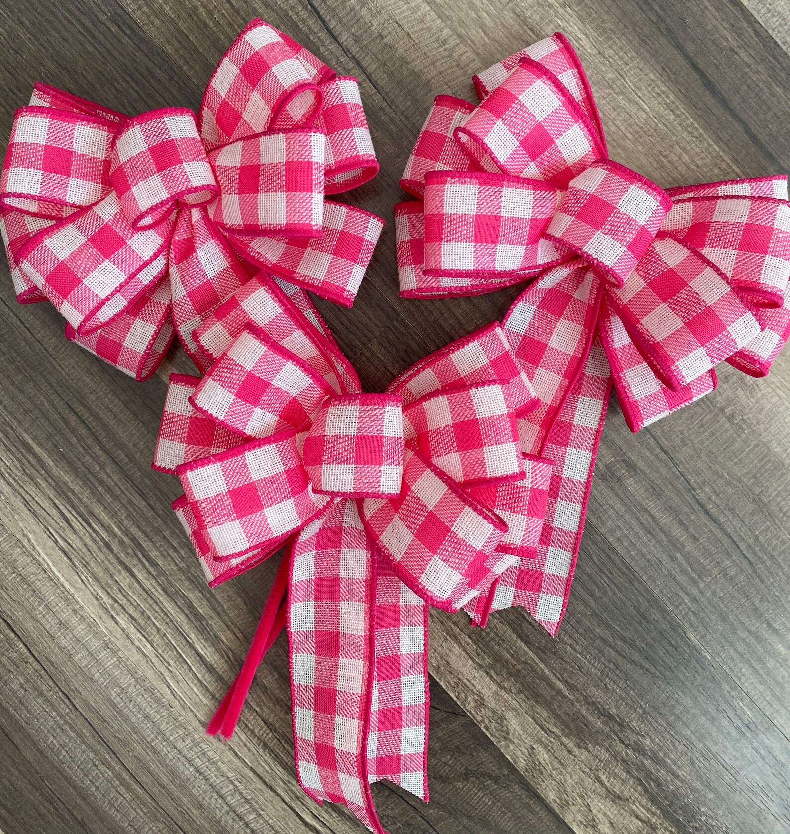 Easter Basket Bows SET OF 3 Plaid Wreath Bows Pink and White Etsy