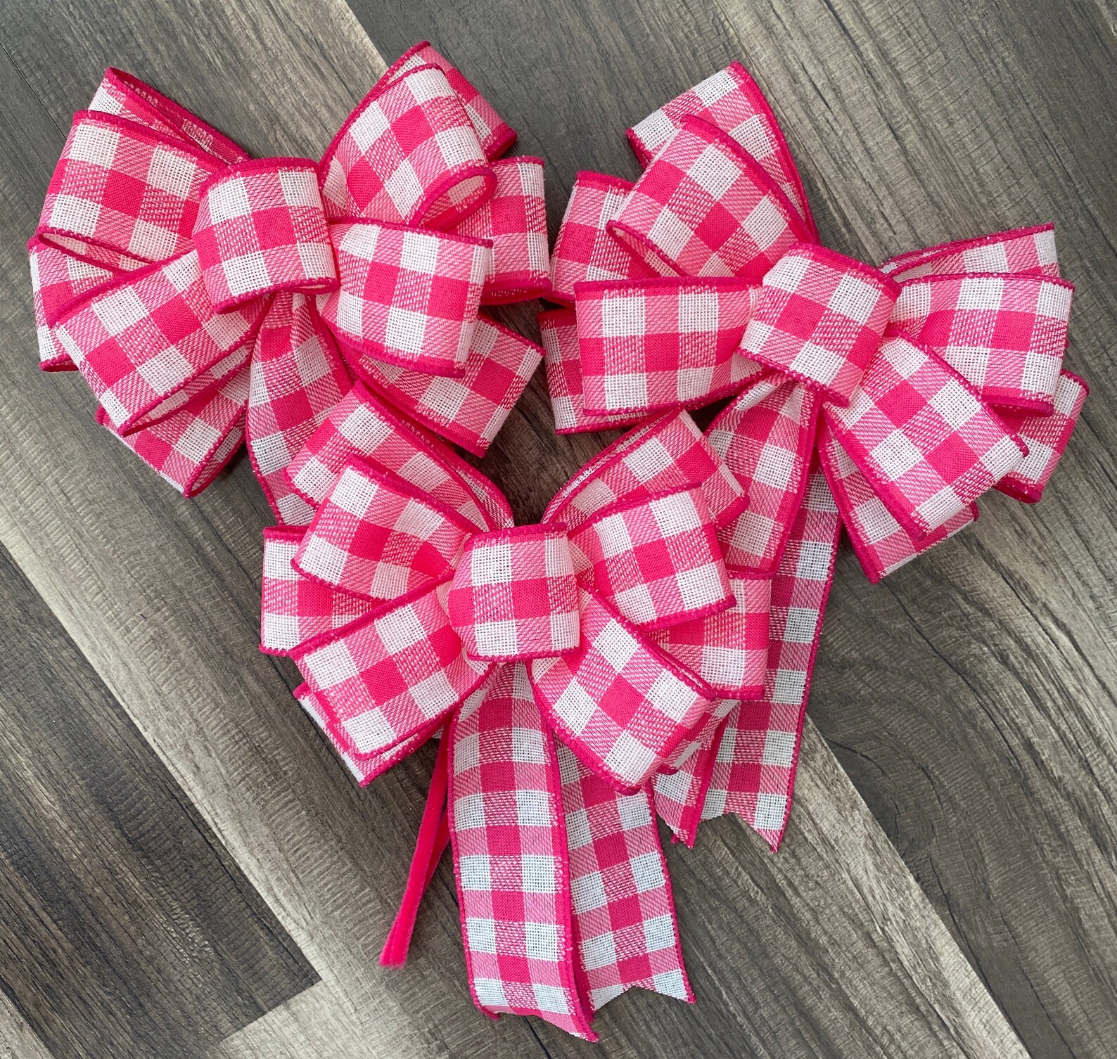 Easter Basket Bows SET OF 3 Plaid Wreath Bows Pink and White Etsy