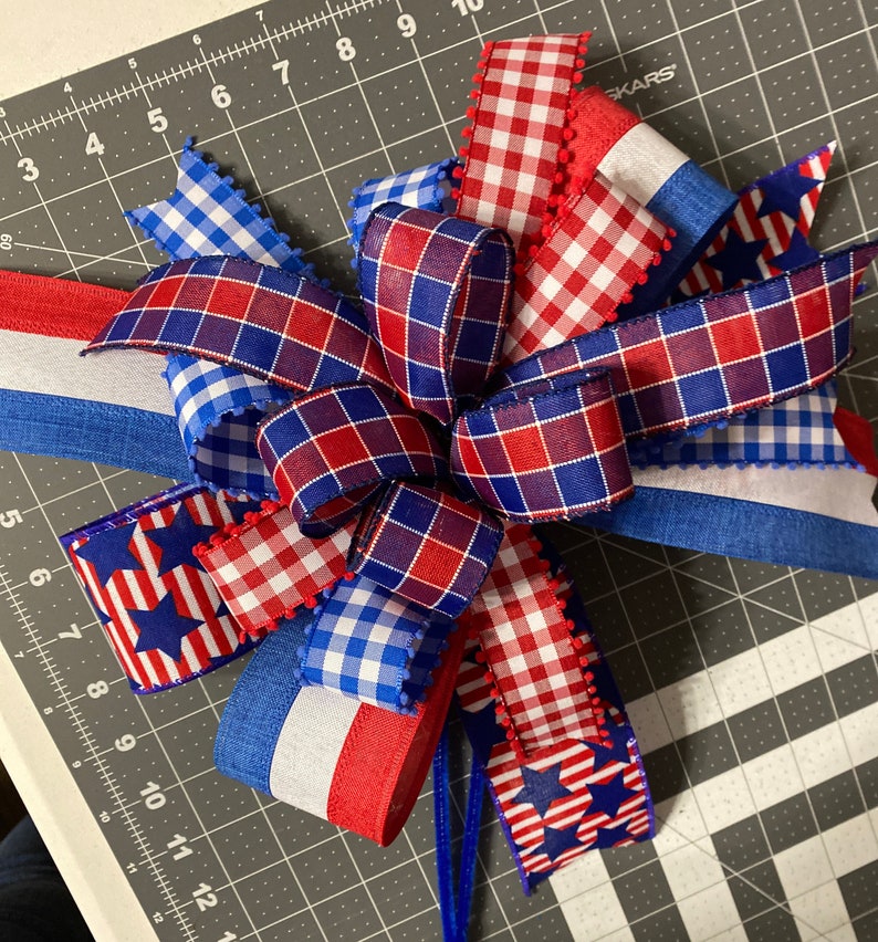 Independence Day bow Already Made Bow 4th of July Wreath Bow Bow for home Decor 4th of July Burlap Bow Gift basket bow Wreath Bow
