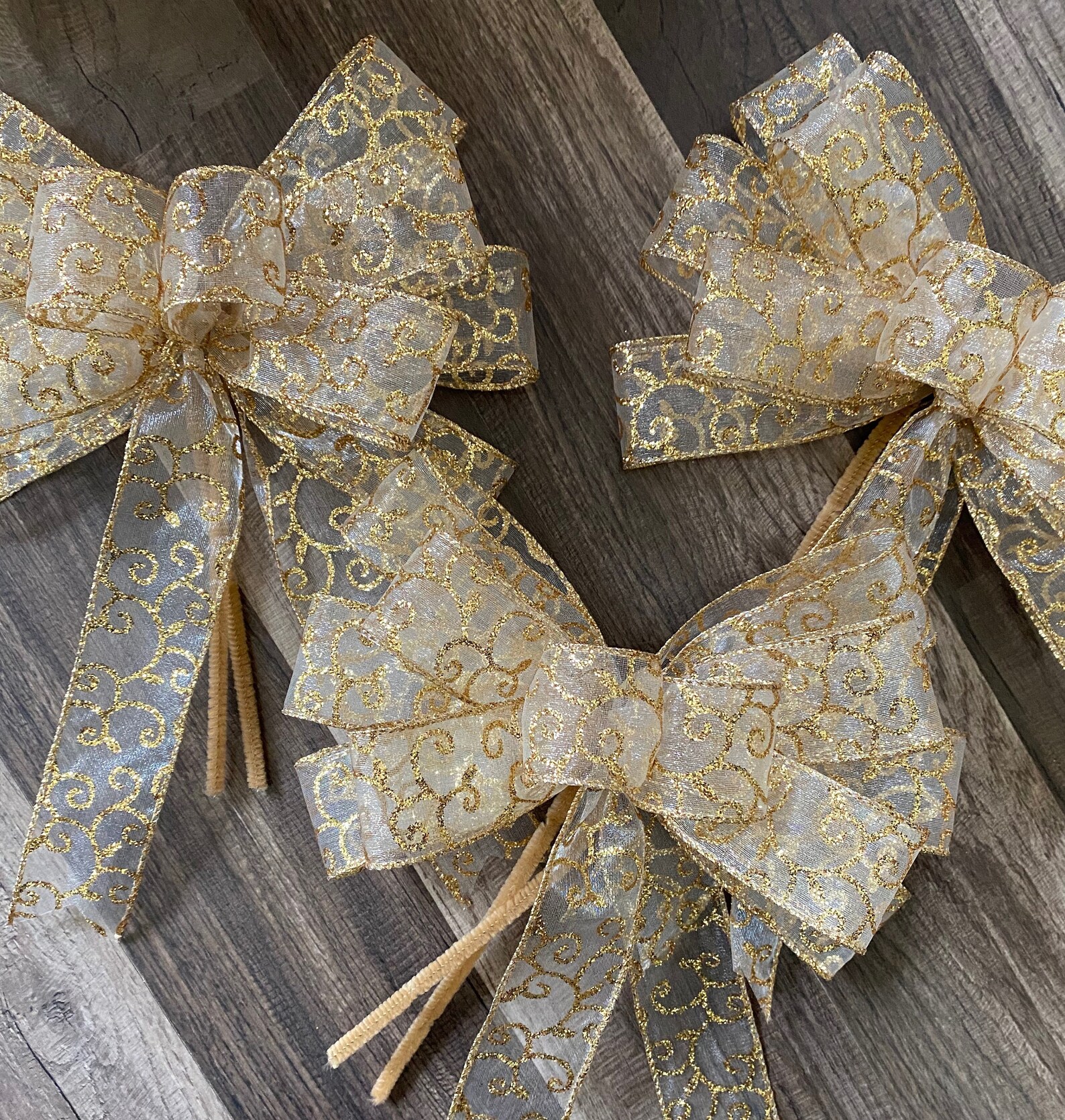 Christmas Gold Wreath Bows Glitter Wedding Bows New Years Etsy