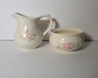 Vintage Pfaltzgraff Tea Rose Creamer And Sugar Bowl Set USA Mexico *read*