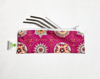 Zero waste zipped reusable straw or cutlery pouch. On the go cutlery set. Custom made to order.