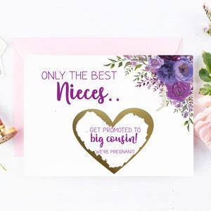 Révélation de grossesse à sa nièce Scratch Off Card Nouveau cousin | | d’annonce de bébé Big Cousin | Les meilleures nièces sont promues au rang de grande cousine | Neveu