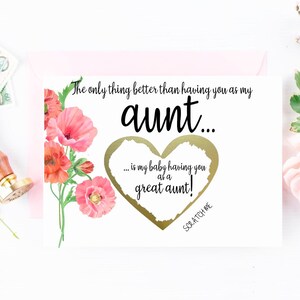 Carte à gratter de grossesse pour tante | Nouvelle grand-tante | La seule chose meilleure | Carte de la nièce neveu Sœur | Carte d’annonce de bébé