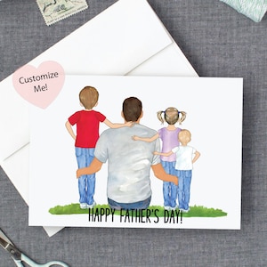 Tarjeta del Día del Padre / Tarjeta Feliz Día del Padre / Papá y 3 Niños / Tarjeta para el Abuelo / Regalo del Día del Padre / Tarjeta de los Niños / Papá Abuelo