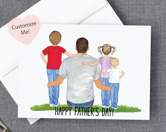 Father's Day Card | Happy Fathers Day Card | Dad and 3 Kids | Card for Grandpa | Fathers Day Gift | Card from Children | Dad Grandpa