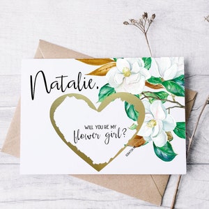 Flower Girl Proposal Card - Biglietto gratta e vinci per sposa junior - Cancelleria per matrimoni - Verde acquerello - Carta per nipote
