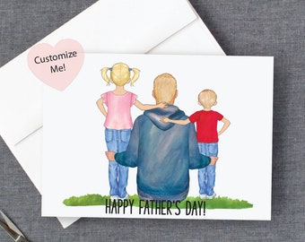 Father's Day Card | Happy Fathers Day Card | Dad and 2 Kids | Card for Dad | Fathers Day Gift | Card from Children | Dad Keepsake Card