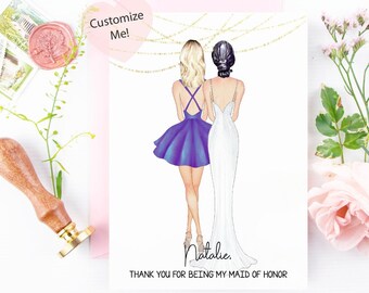 Tarjeta de Agradecimiento de Dama de Honor / Tarjeta de Dama de Honor Personalizada / Recuerdo de Dama de Honor / Matrona de Honor Tarjeta de Agradecimiento Mejor Amiga / Hermana
