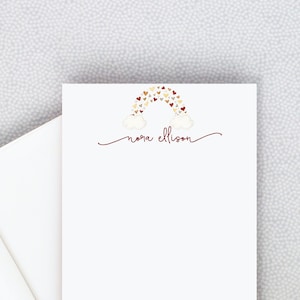Tarjetas personalizadas para niños, Boho Rainbow FLAT Note Cards with Name, Baby Shower Thank You Cards, Boho Stationary for Girl Baby 22-183