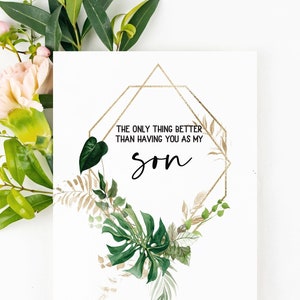 Zwangerschapsaankondigingskaart voor zoon | Baby Reveal Card voor zoon van mama en papa | Nieuwe Big Brother Card | Kaart voor Son Tropical Foliage