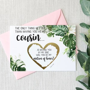 Propuesta de Matrona De Honor Tropical Scratch Off Card para Primo / Lo Único / Prima Dama de Honor Dama de Honor / Playa / Boda Rústica
