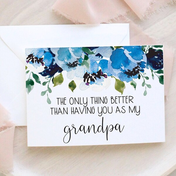 Pregnancy Reveal Card for Grandpa - New Great Grandpa - Only Thing Better Papa Grandpa Grandfather Baby Announcement Navy Blue Flowers Grand