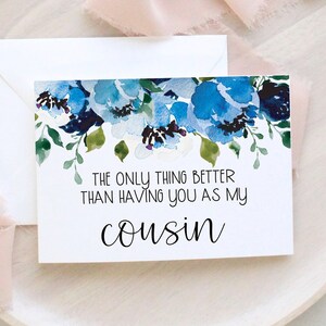 Carte de révélation de grossesse pour cousin - Nouvelle tante - Seule chose meilleure cousine meilleure amie de tante Annonce de bébé Fleurs bleu marine Sœur