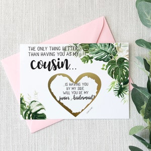 Proposition de demoiselle d’honneur junior pour cousine à gratter | La seule chose mieux que de t’avoir comme cousin | Mariage tropical rustique sur la plage