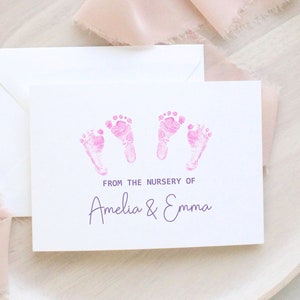 Twins Baby Shower Thank You Note Card Set | De la pépinière de cartes | Ensemble personnalisé de 10 cartes de papeterie PLIÉES 22-98