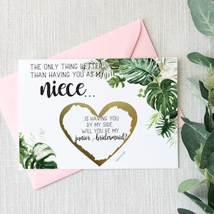 Proposta di damigella d'onore junior per Niece Scratch Off Card- L'unica cosa migliore di averti come mia nipote giovane damigella d'onore Tropical Wedding