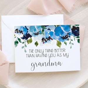 Carte de révélation de grossesse pour grand-mère - Nouvelle arrière-grand-mère - Seule chose de mieux Grand-mère Arrière-grand-mère Grands-parents Annonce de bébé Bleu marine