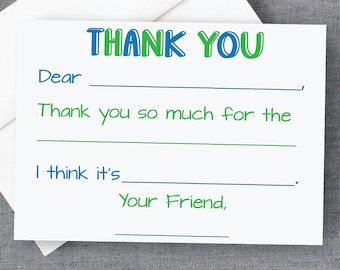 Boys Fill In The Blank Birthday Thank You Cards | Personalized Stationery For Boys | FLAT Cards | Thank You | Cards and Envelopes 22-104