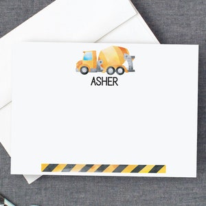 Cement Mixer Notitiekaarten | Jongens gepersonaliseerde platte kaarten | Bouw Briefpapier | Kraan Dump Truck Bedankkaarten | Verjaardagskaarten 22-35
