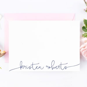 Tarjetas de notas personalizadas para ella, papelería para mujeres, tarjetas estacionarias de nombre de script personalizado, juego de tarjetas PLANAS y sobres 22-194