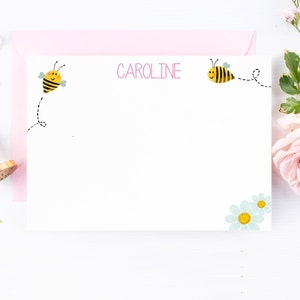 Custom Bee Note Cards, Stationery for Her, Personalized Stationary for Girls, 2 Little Bees Note Cards, Set of 10 with Envelopes 23-55